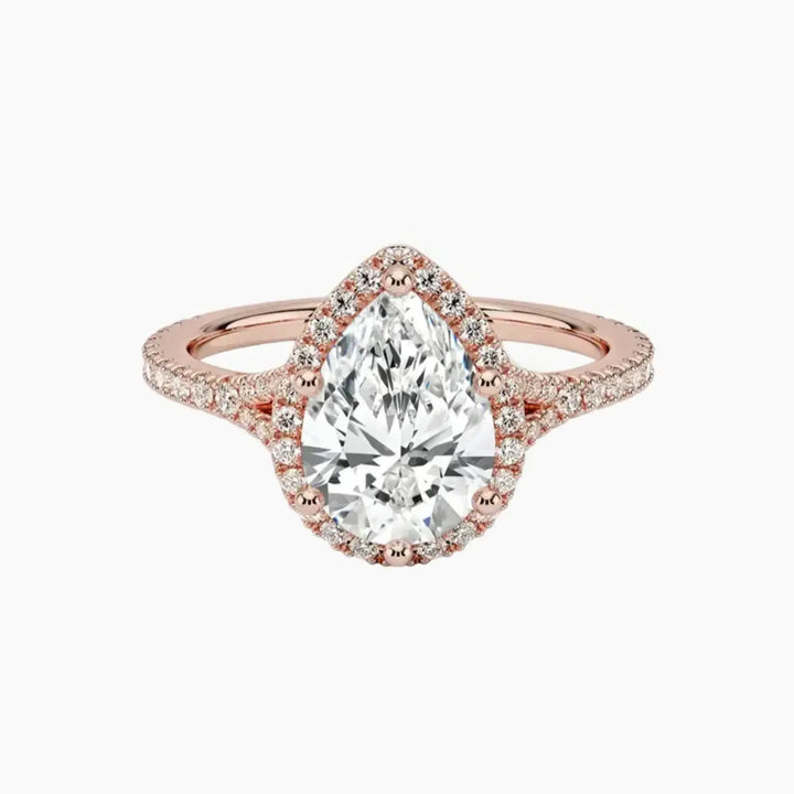 Lysandra Pear Hidden Halo 3 Carat Lab Grown Diamond Engagement Ring in 14K Rose Gold