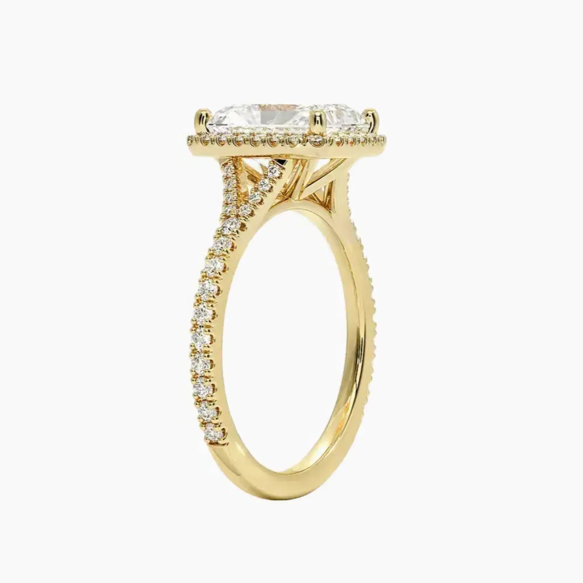 Lysandra Radiant Hidden Halo 2 Carat Lab Grown Diamond Engagement Ring in 18K Yellow Gold