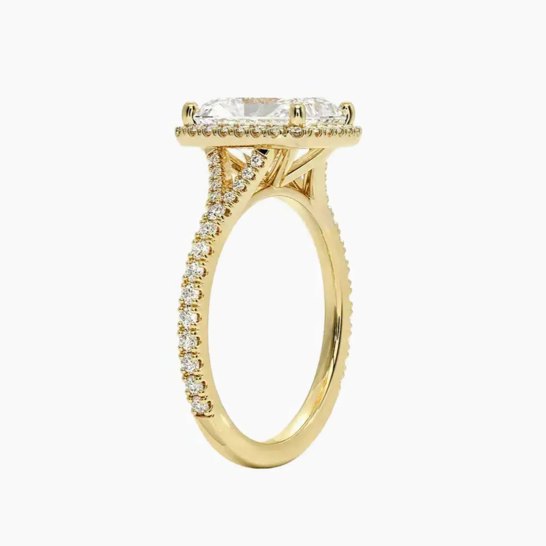 Lysandra Radiant Hidden Halo Diamond Ring Setting in 18K Yellow Gold
