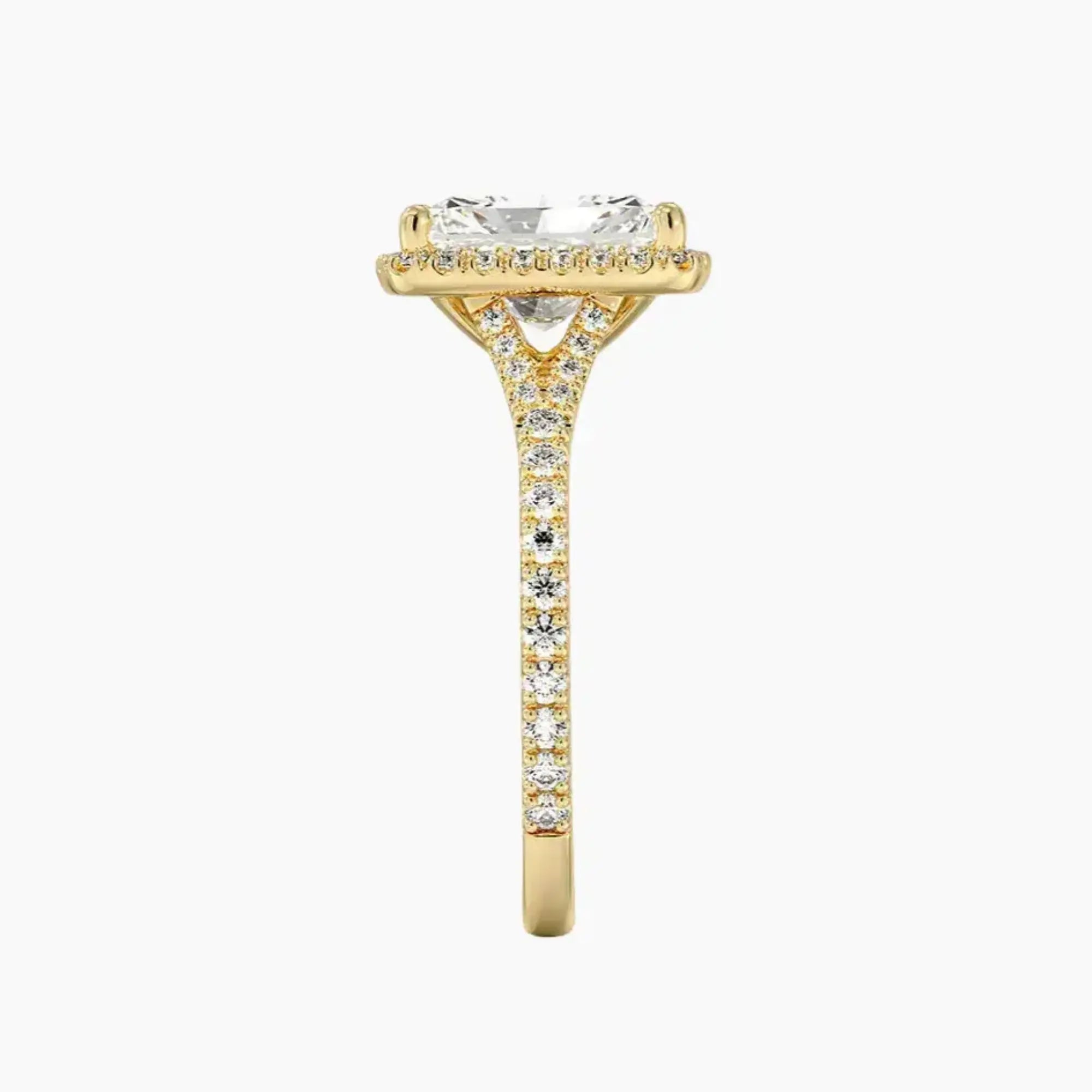 Lysandra Radiant Hidden Halo 3 Carat Lab Grown Diamond Engagement Ring in 18K Yellow Gold