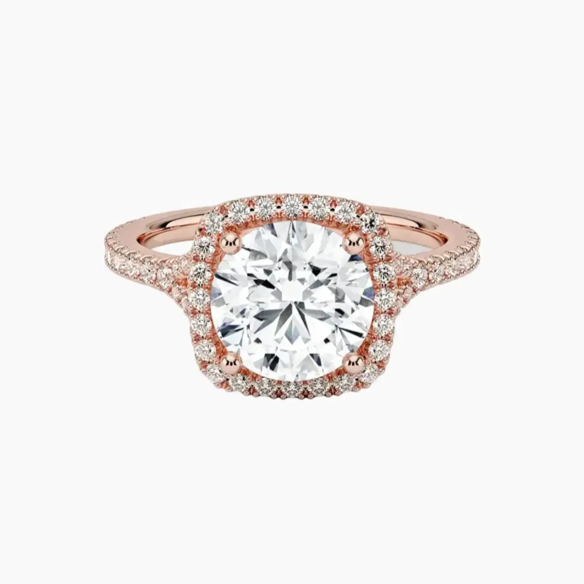 Lysandra Round Hidden Halo 2.5 Carat Lab Grown Diamond Engagement Ring in 18K Rose Gold