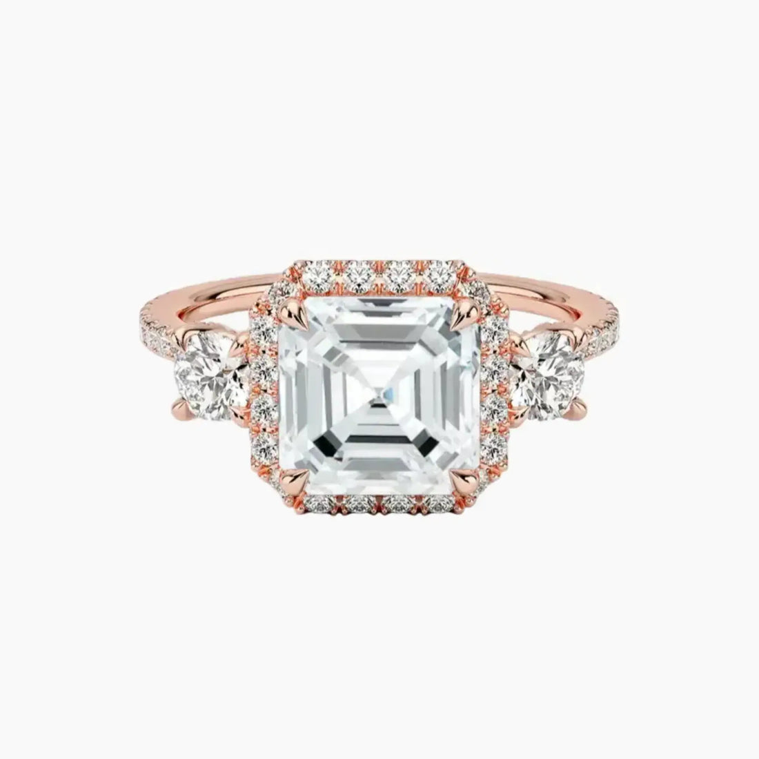 Brielle Asscher Hidden Halo 2 Carat Lab Grown Diamond Engagement Ring in 18K White Gold