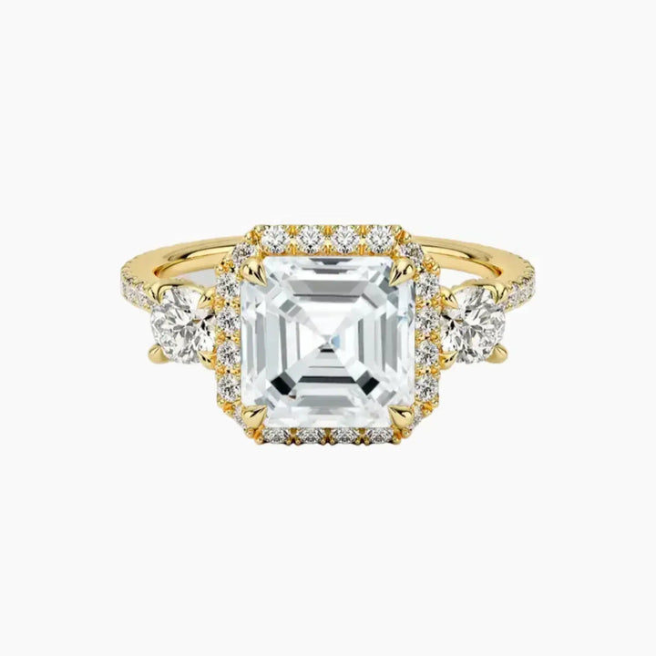 Brielle Asscher Hidden Halo 3 Carat Lab Grown Diamond Engagement Ring in 18K Yellow Gold
