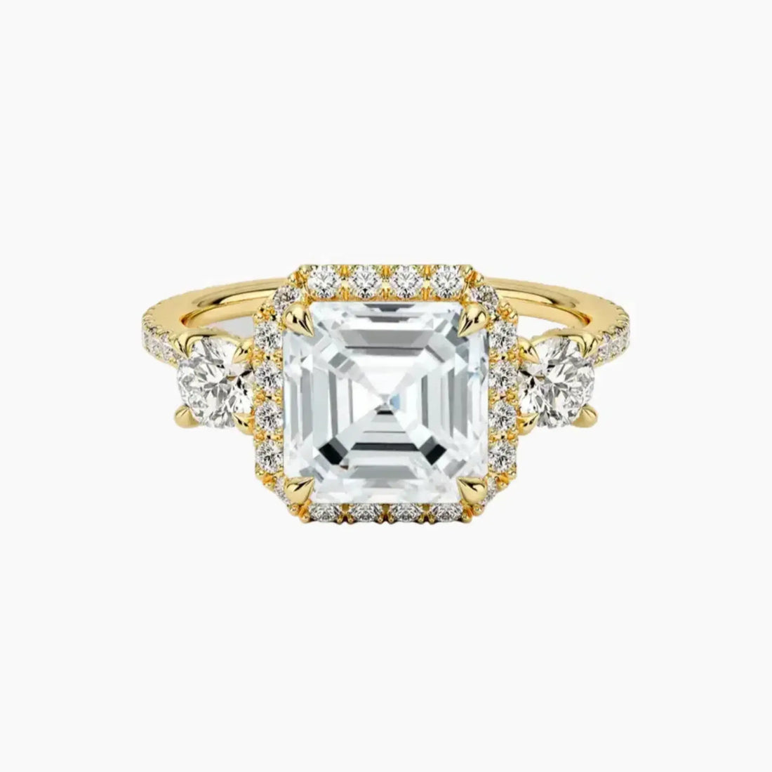 Brielle Asscher Hidden Halo 3 Carat Lab Grown Diamond Engagement Ring in 14K White Gold