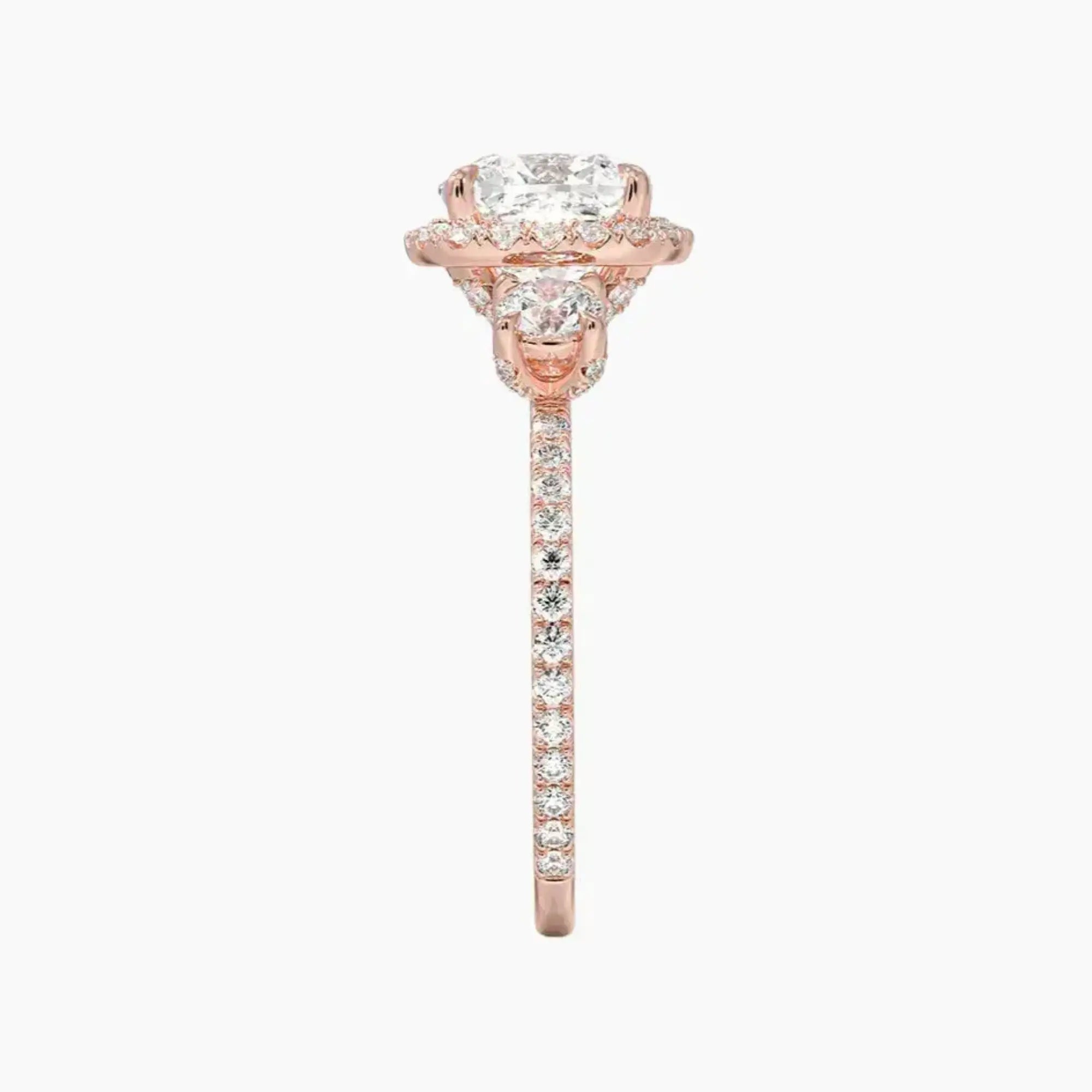 Brielle Cushion Hidden Halo 3 Carat Lab Grown Diamond Engagement Ring in 18K Rose Gold