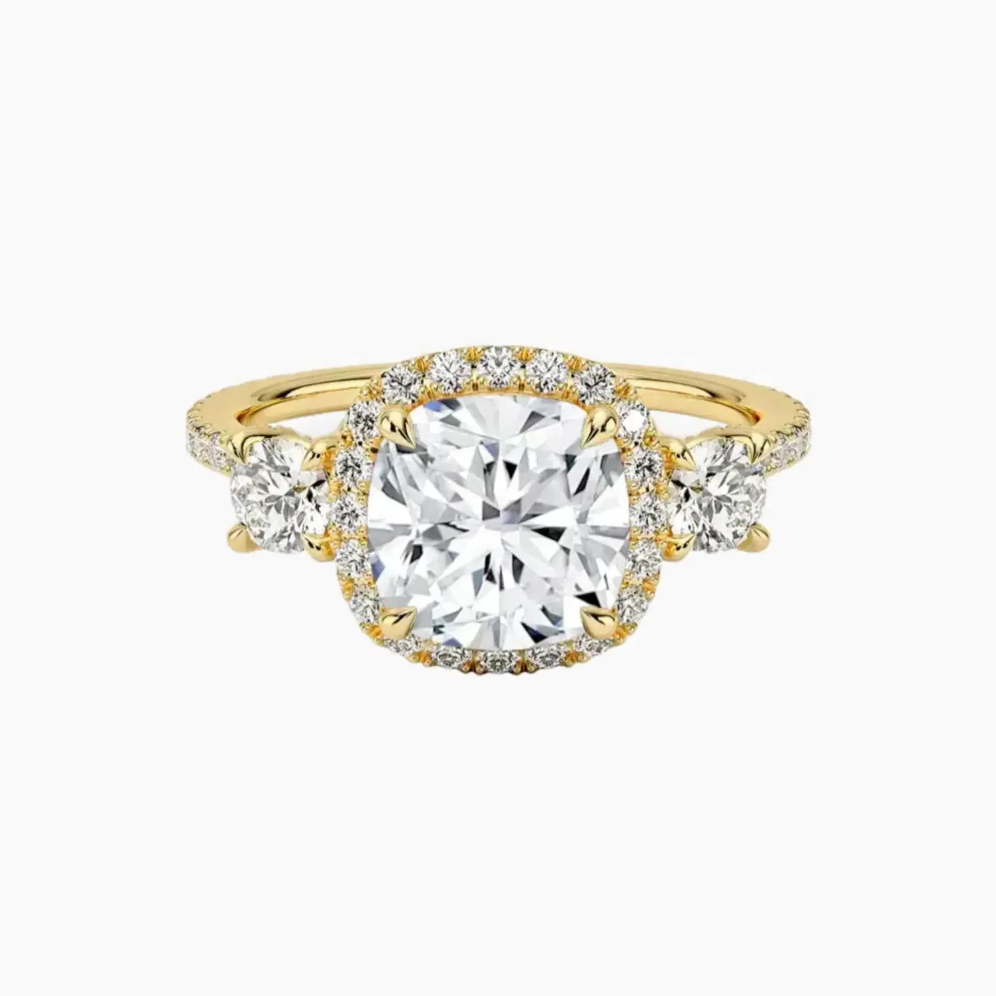 Brielle Cushion Hidden Halo 2 Carat Lab Grown Diamond Engagement Ring in 14K Yellow Gold