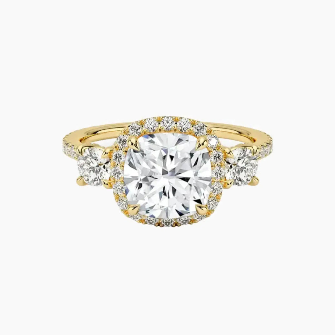 Brielle Cushion Hidden Halo 2 Carat Lab Grown Diamond Engagement Ring in 14K Yellow Gold