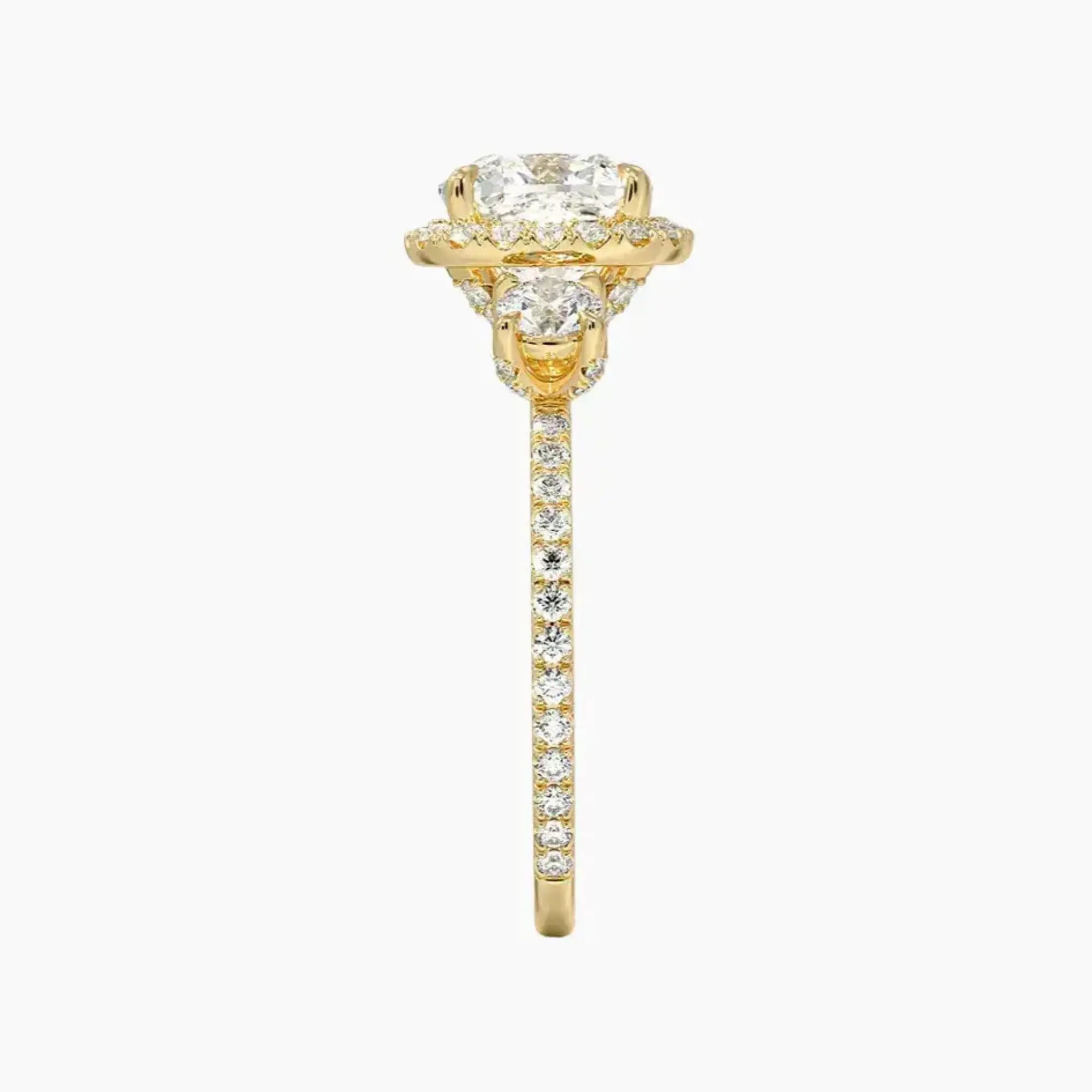 Brielle Cushion Hidden Halo 3 Carat Lab Grown Diamond Engagement Ring in 18K Yellow Gold
