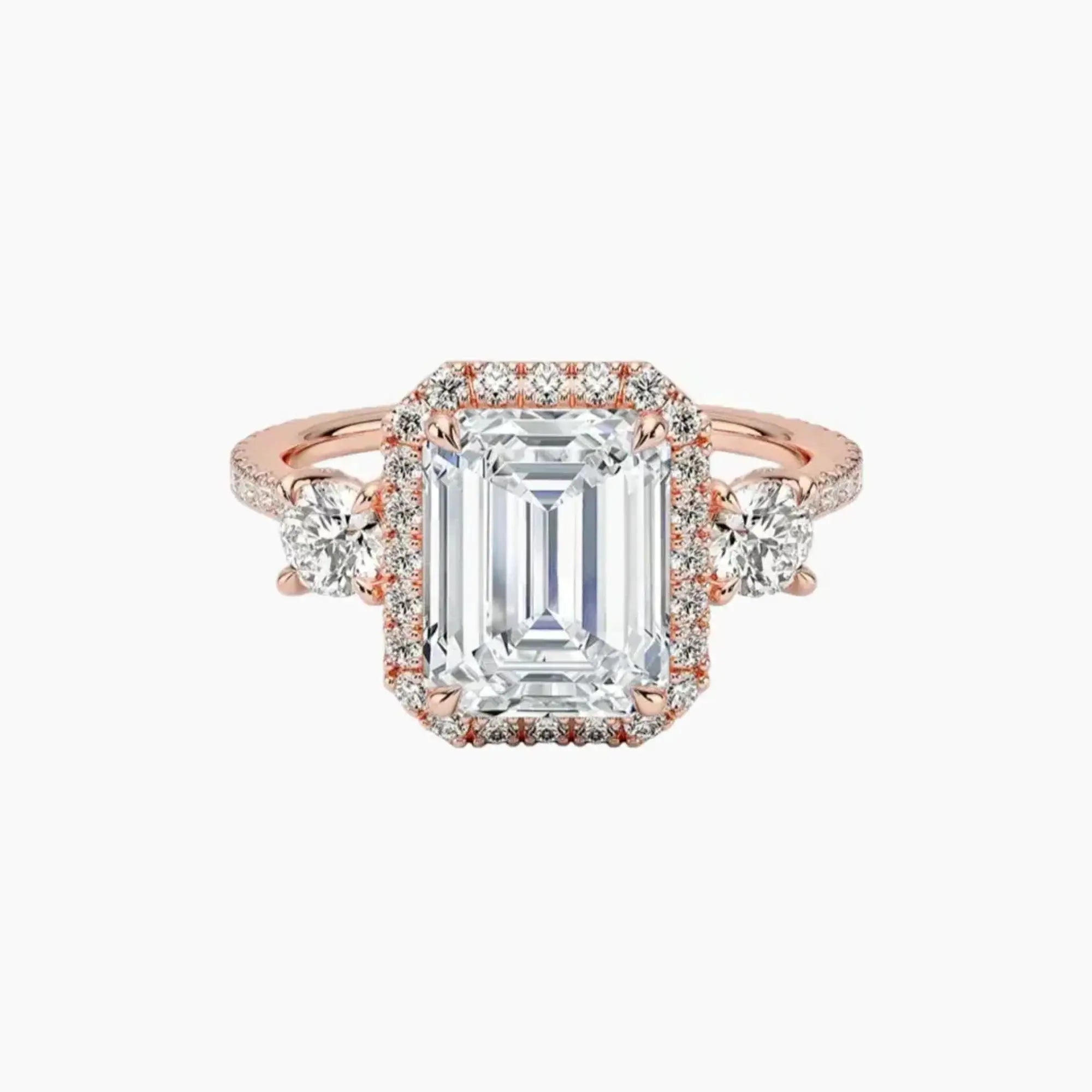 Brielle Emerald Hidden Halo 3 Carat Lab Grown Diamond Engagement Ring in 14K Rose Gold