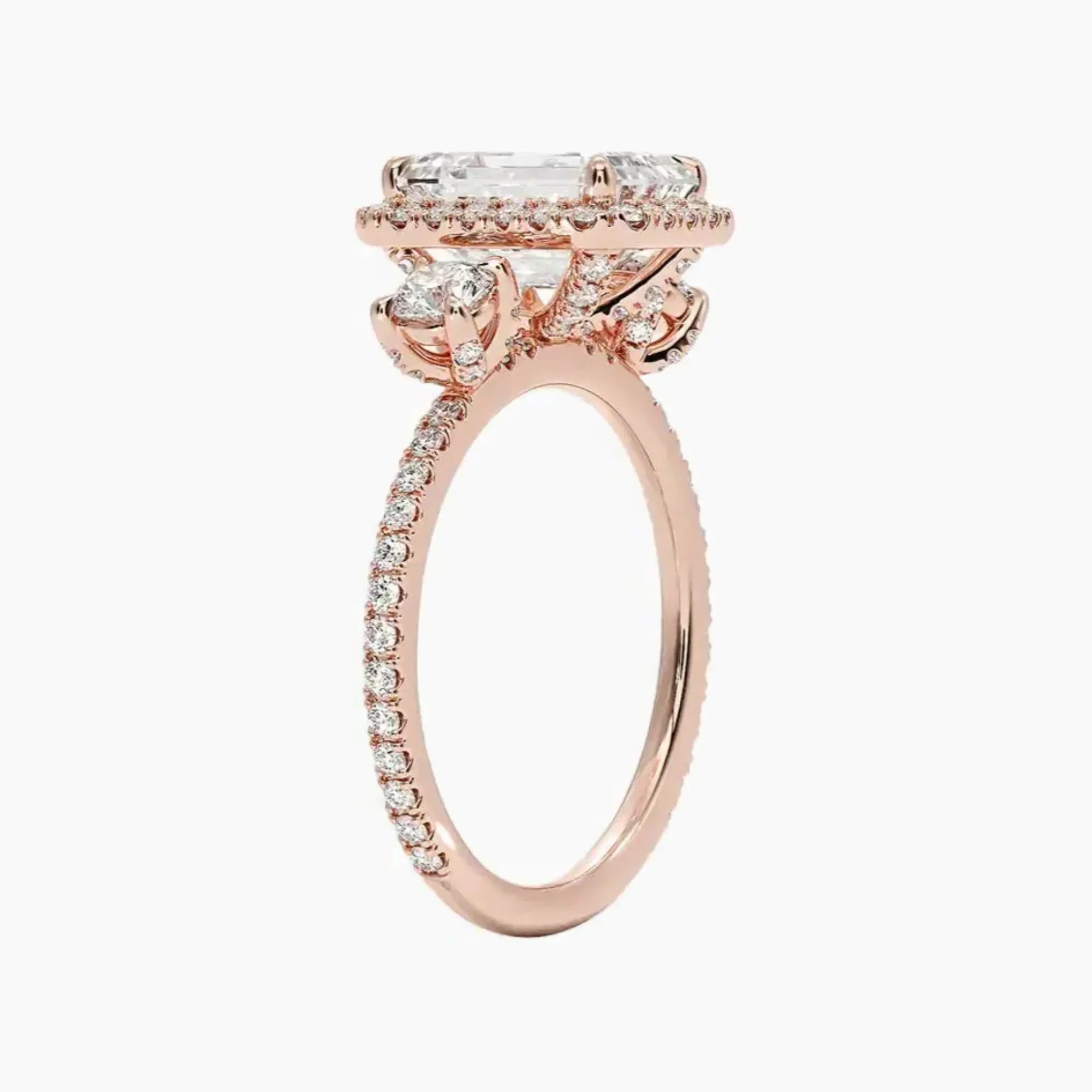 Brielle Emerald Hidden Halo 1.5 Carat Lab Grown Diamond Engagement Ring in 14K Rose Gold