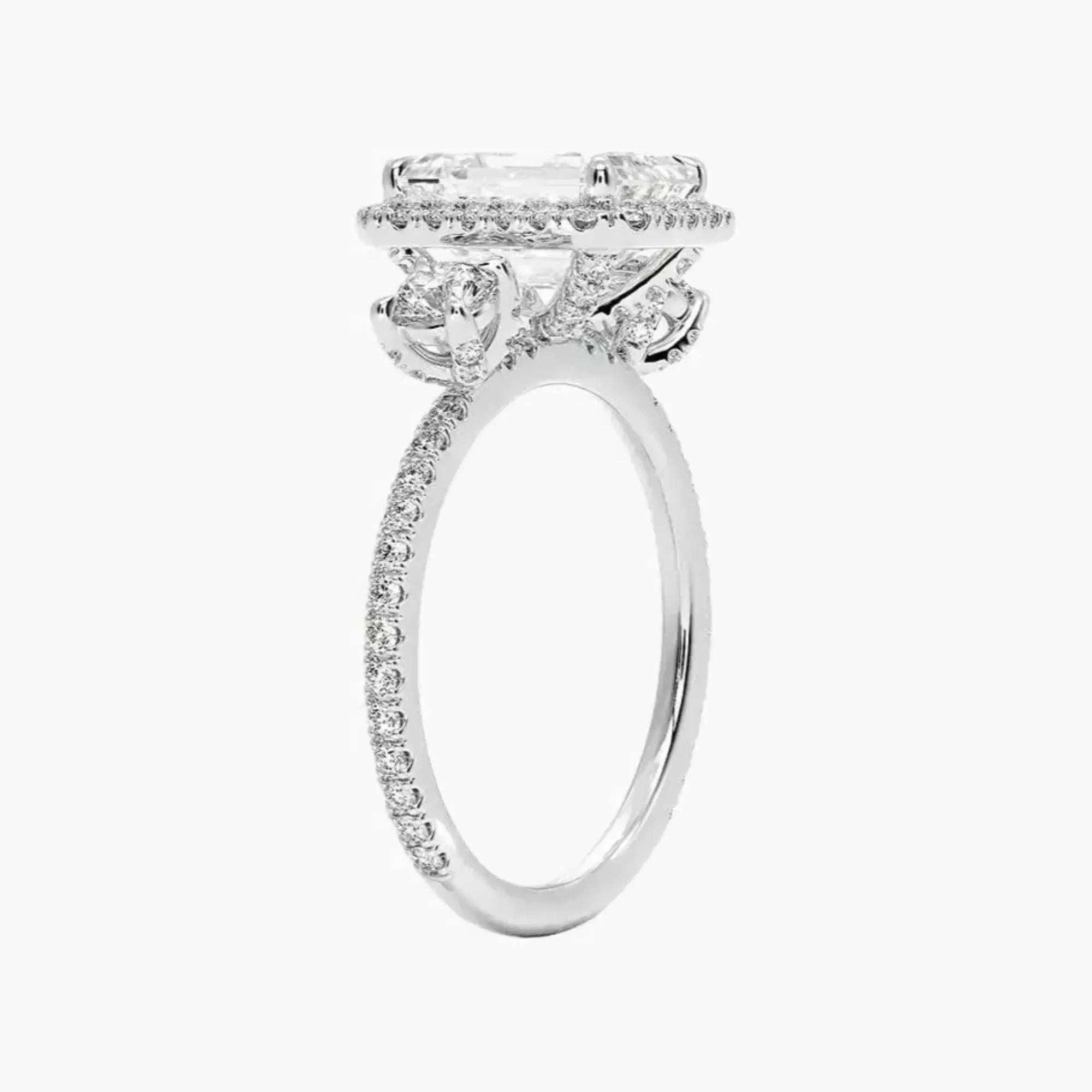 Brielle Emerald Hidden Halo 1.5 Carat Lab Grown Diamond Engagement Ring in 18K White Gold