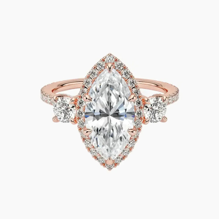 Brielle Marquise Hidden Halo 3 Carat Lab Grown Diamond Engagement Ring in 18K Rose Gold