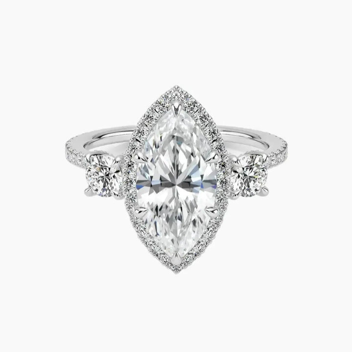 Brielle Marquise Hidden Halo 3 Carat Lab Grown Diamond Engagement Ring in 18K White Gold