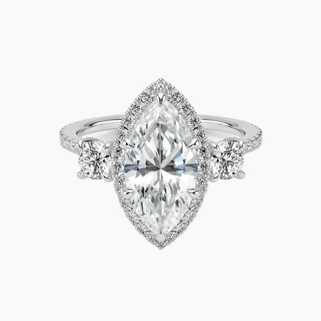 Brielle Marquise Hidden Halo Diamond Ring Setting in 18K White Gold