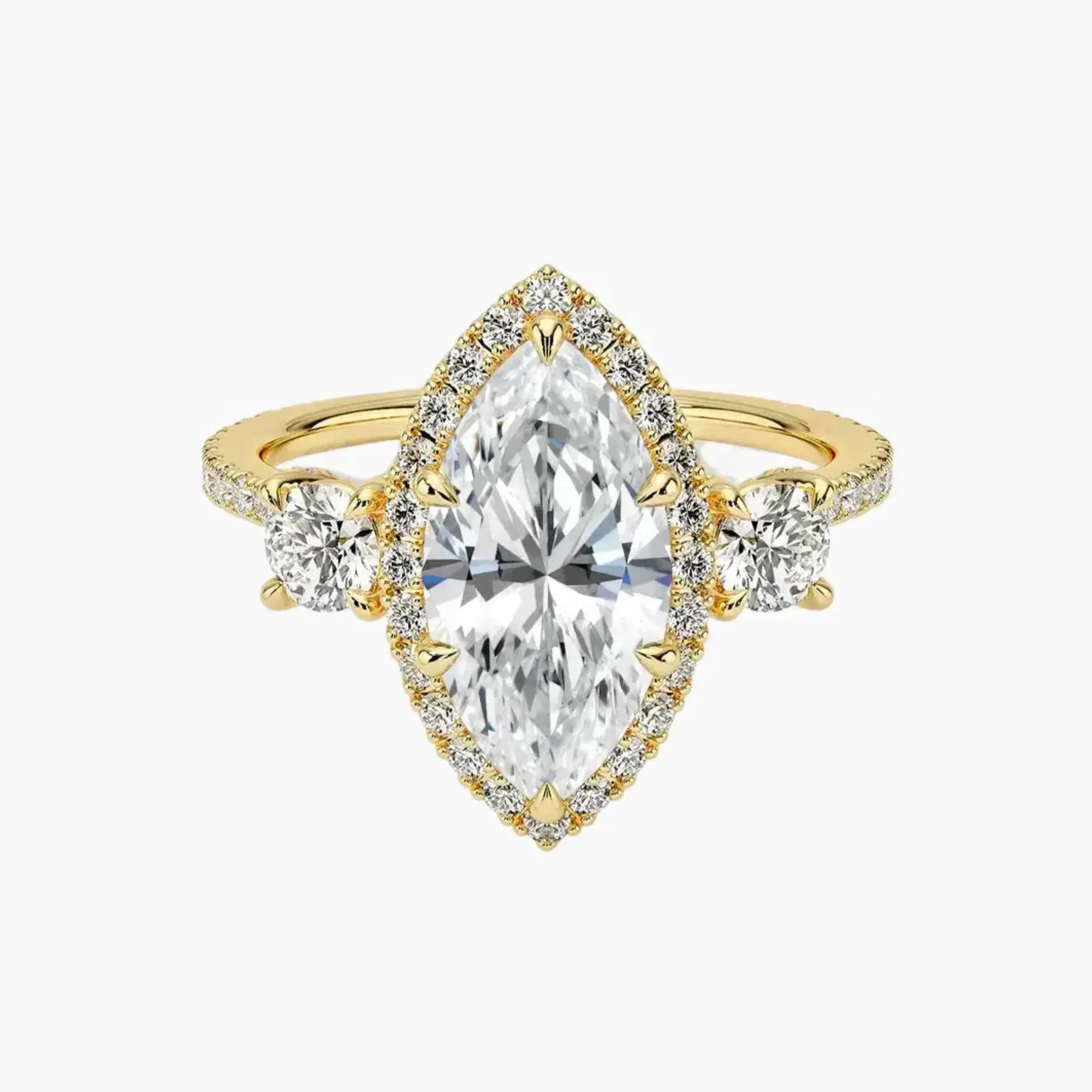 Brielle Marquise Hidden Halo 2 Carat Lab Grown Diamond Engagement Ring in 18K Yellow Gold
