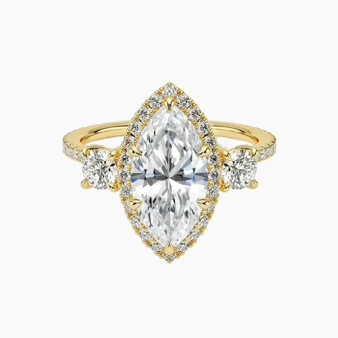 Brielle Marquise Hidden Halo 3 Carat Lab Grown Diamond Engagement Ring in 18K Yellow Gold