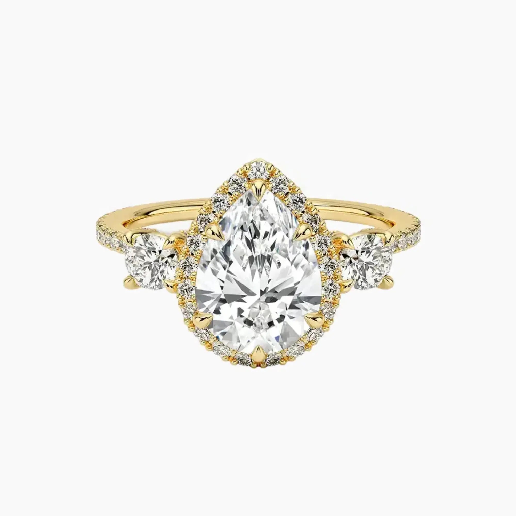 Brielle Pear Hidden Halo 3 Carat Lab Grown Diamond Engagement Ring in 18K Yellow Gold