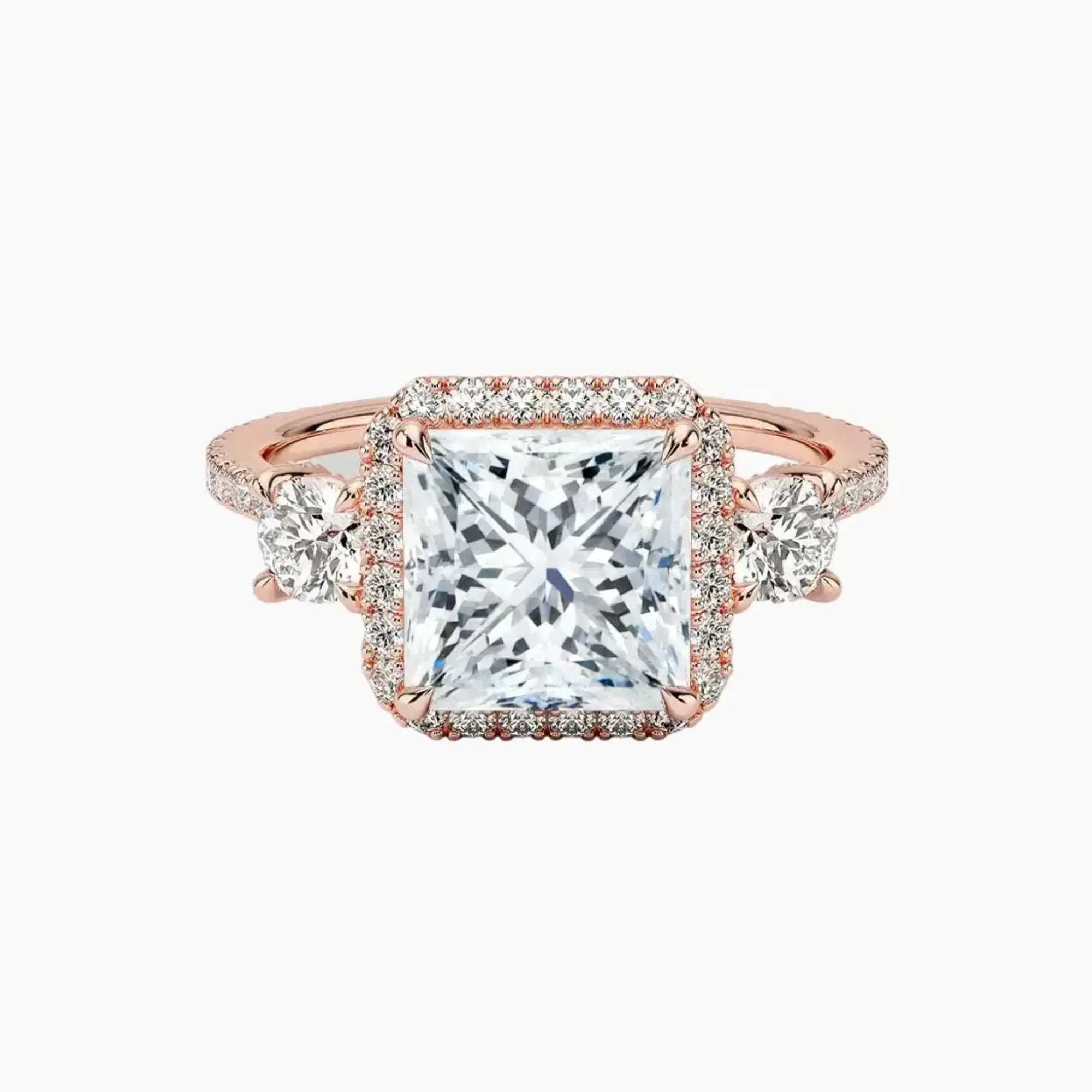 Brielle Princess Hidden Halo 2.5 Carat Lab Grown Diamond Engagement Ring in 18K Rose Gold