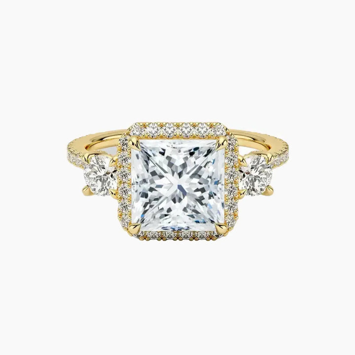Brielle Princess Hidden Halo 3 Carat Lab Grown Diamond Engagement Ring in 18K Yellow Gold