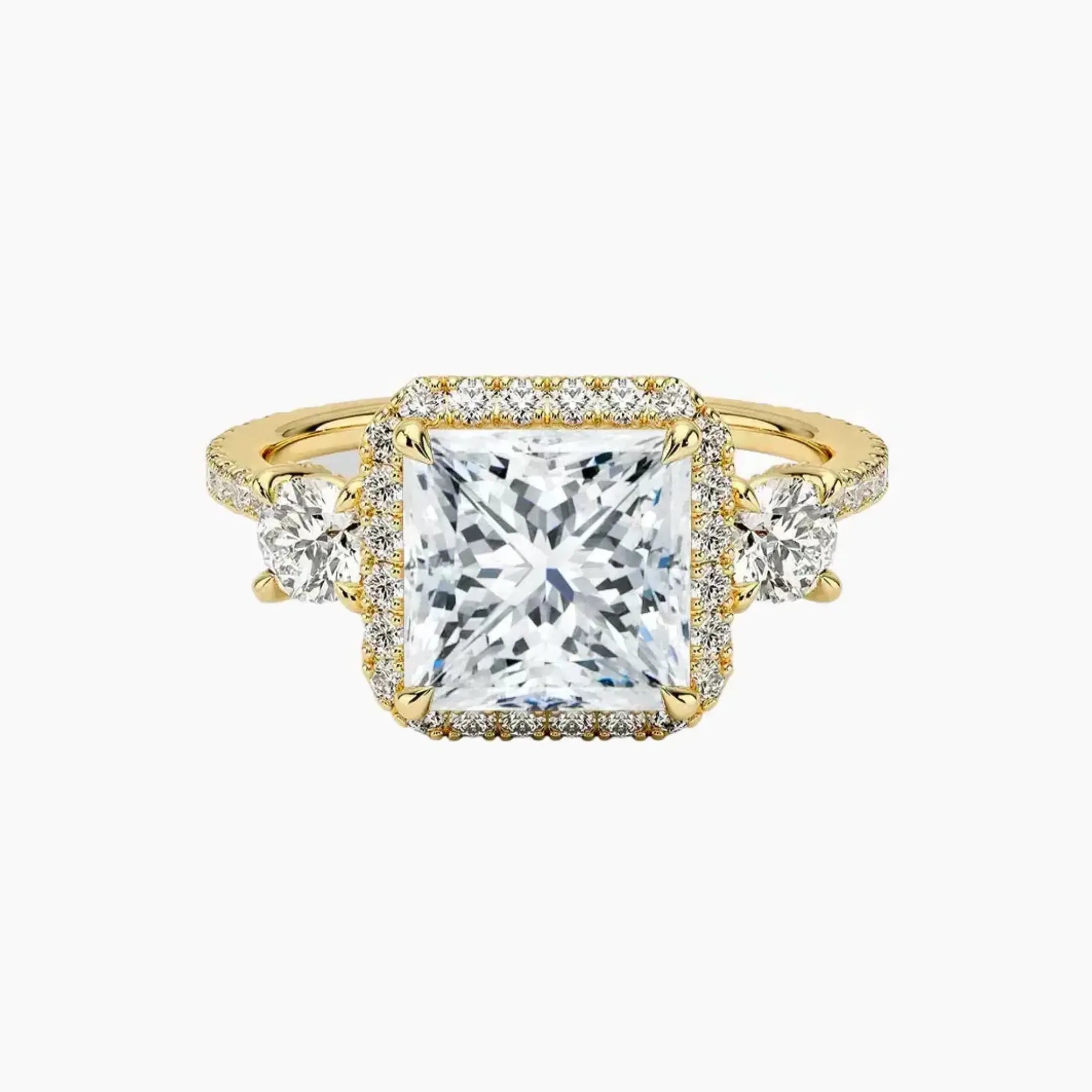 Brielle Princess Hidden Halo 3 Carat Lab Grown Diamond Engagement Ring in 14K Yellow Gold