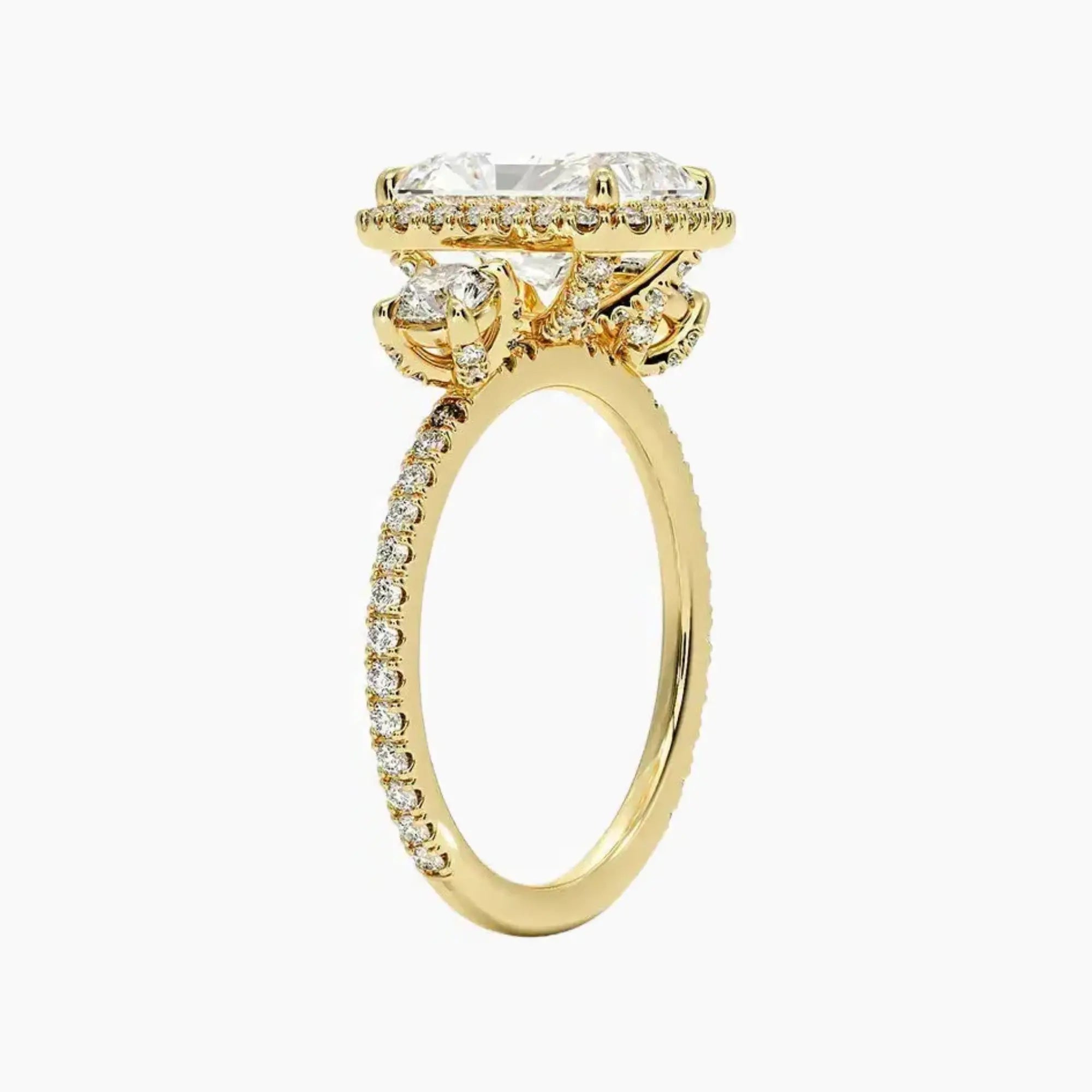 Brielle Radiant Hidden Halo 2 Carat Lab Grown Diamond Engagement Ring in 14K Yellow Gold