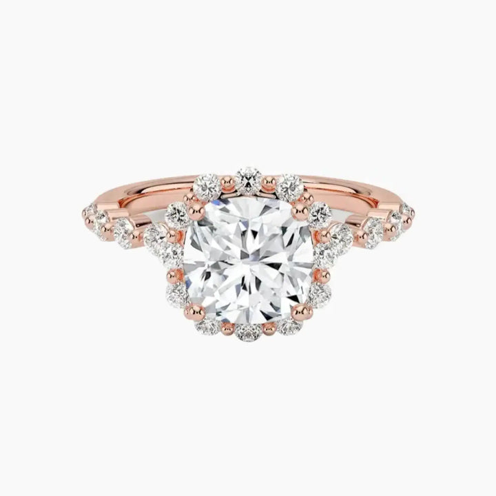 Anthea Cushion Designer 3 Carat Lab Grown Diamond Engagement Ring in 14K Rose Gold