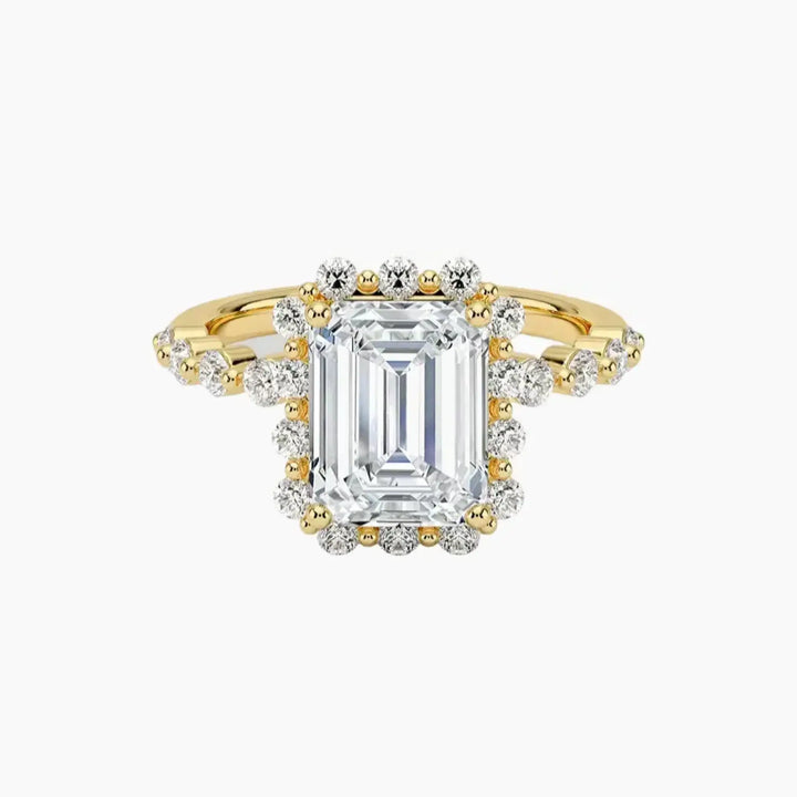 Anthea Emerald Designer 3 Carat Lab Grown Diamond Engagement Ring in 14K Yellow Gold