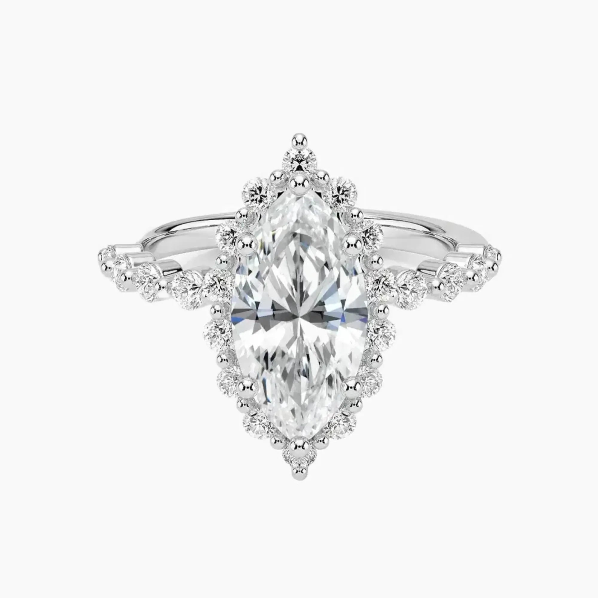 Anthea Marquise Designer 2 Carat Lab Grown Diamond Engagement Ring in 18K White Gold
