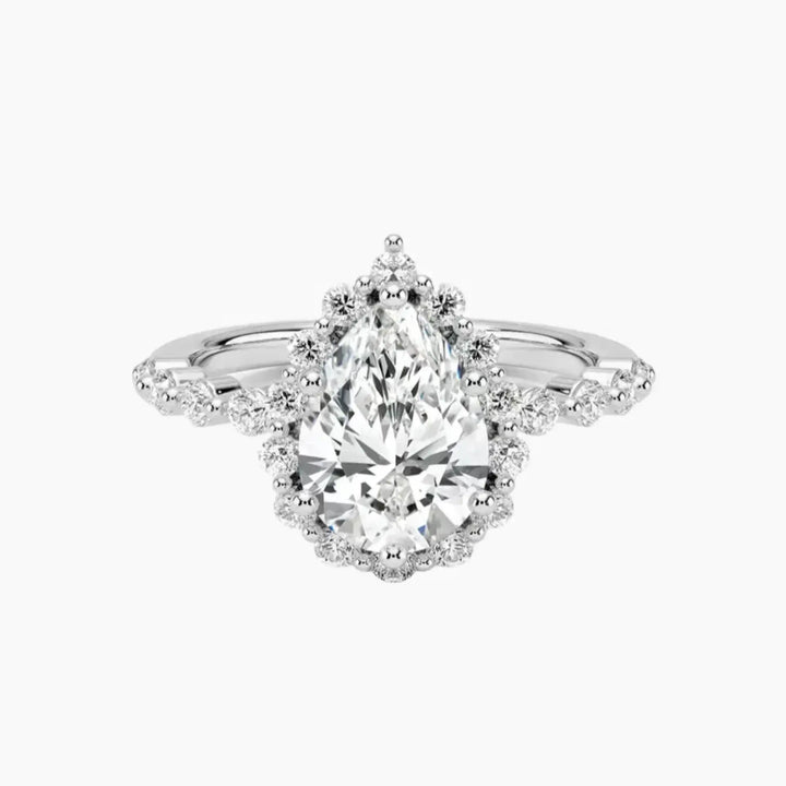 Anthea Pear Designer 3 Carat Lab Grown Diamond Engagement Ring in 14K White Gold