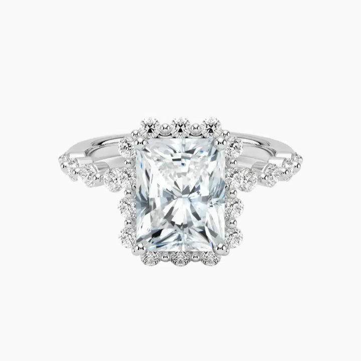 Anthea Radiant Designer 3 Carat Lab Grown Diamond Engagement Ring in 18K White Gold