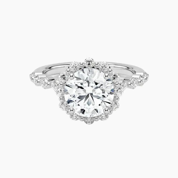 Anthea Round Designer 2 Carat Lab Grown Diamond Engagement Ring in 14K White Gold