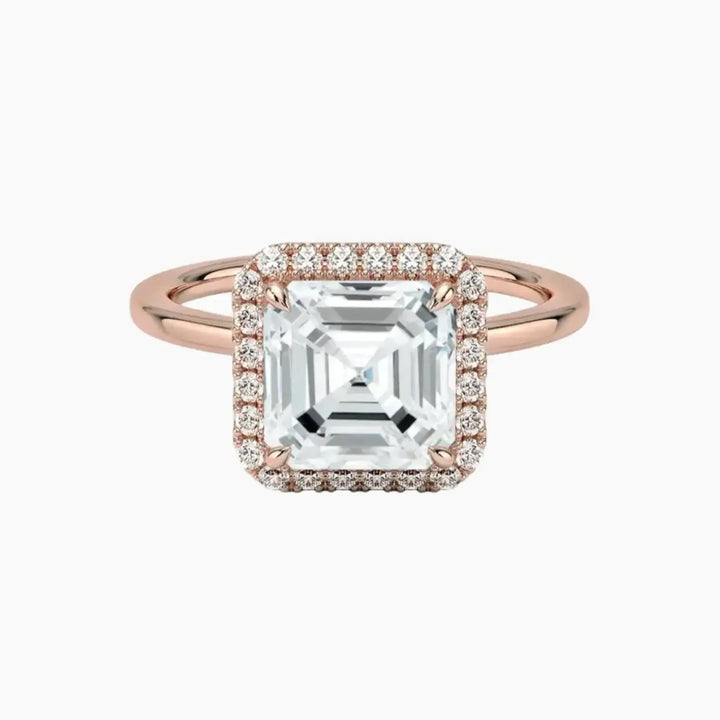 Cassiopeia Asscher Hidden Halo 3 Carat Lab Grown Diamond Engagement Ring in 18K Rose Gold