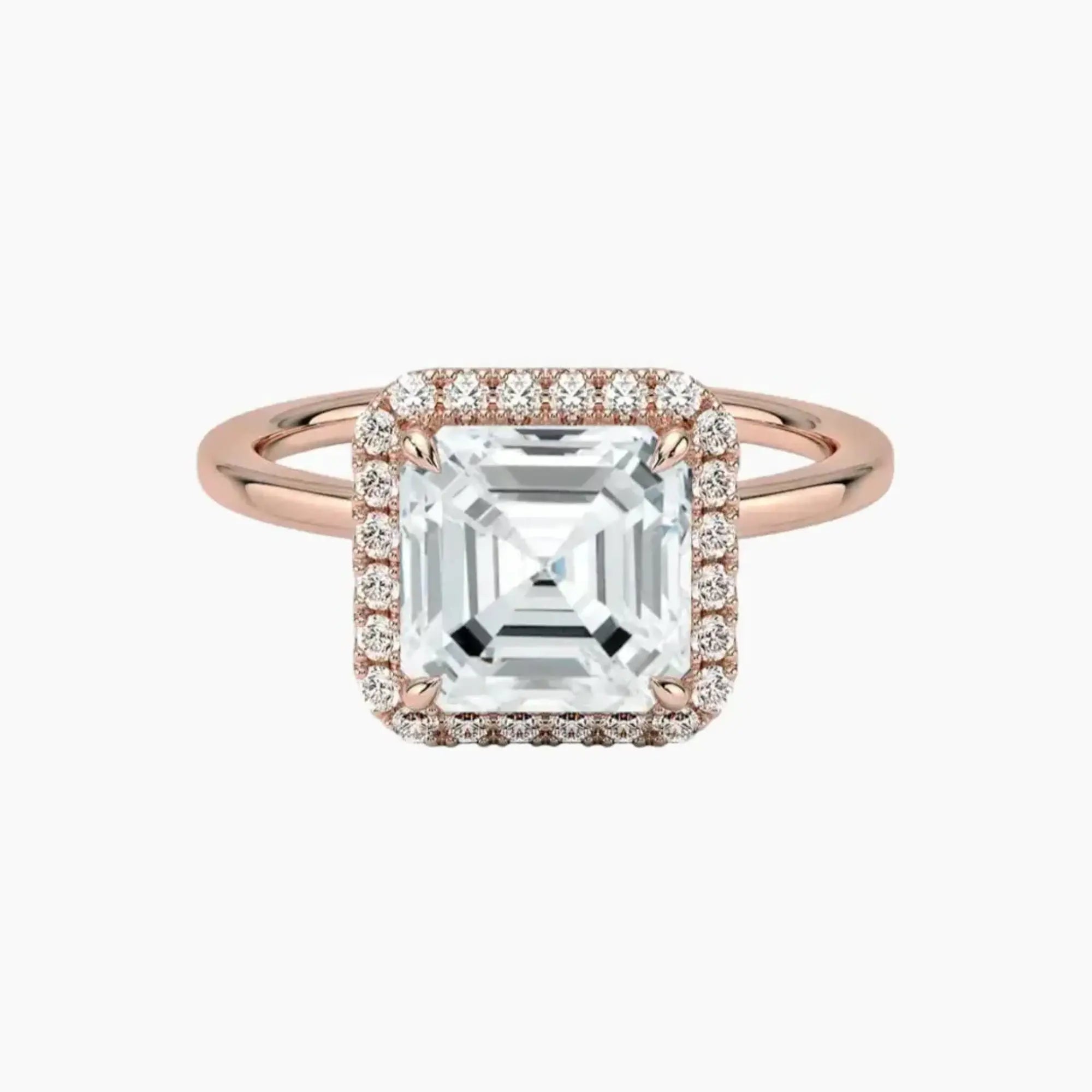 Cassiopeia Asscher Hidden Halo 1.5 Carat Lab Grown Diamond Engagement Ring in 18K Rose Gold