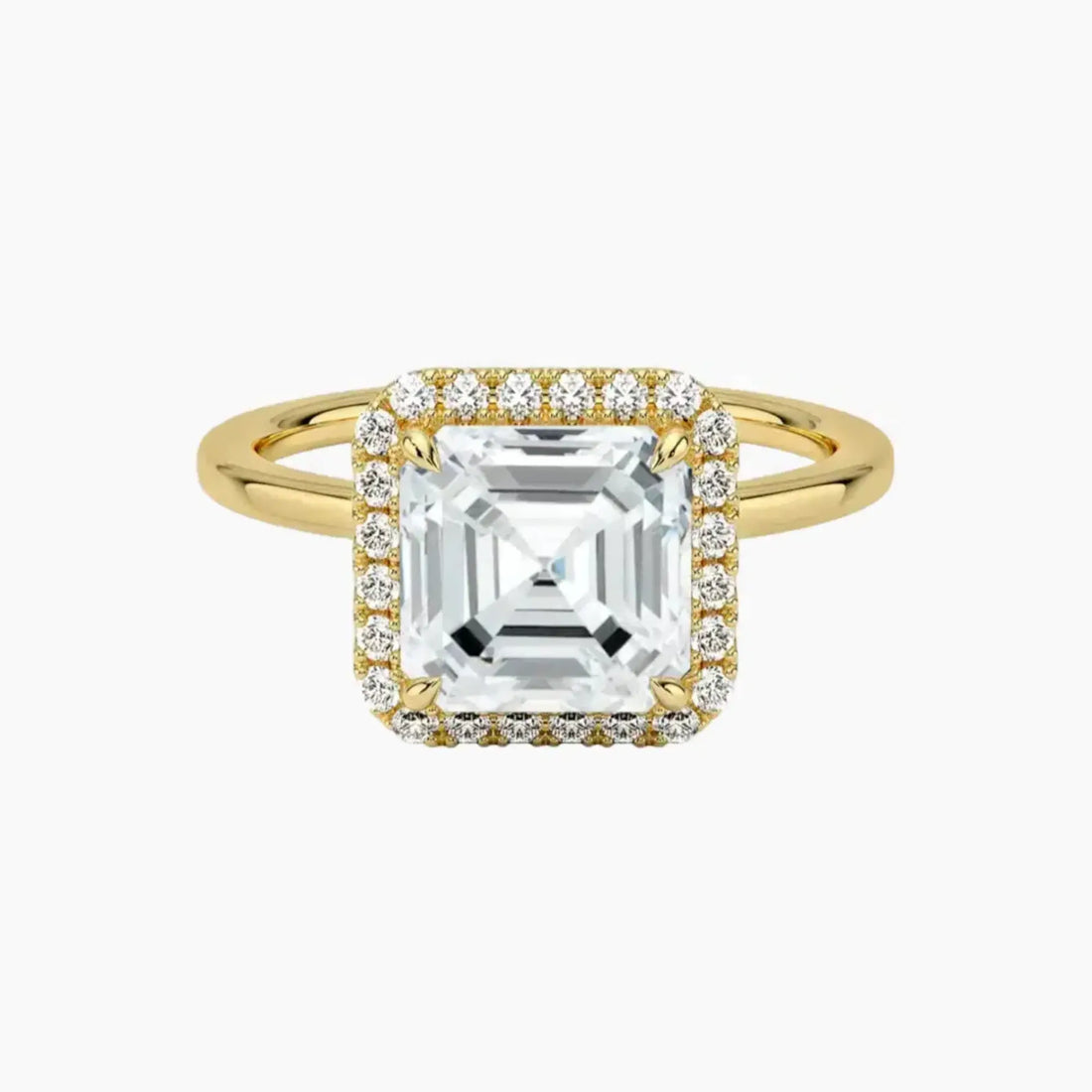 Cassiopeia Asscher Hidden Halo 2 Carat Lab Grown Diamond Engagement Ring in 14K Yellow Gold
