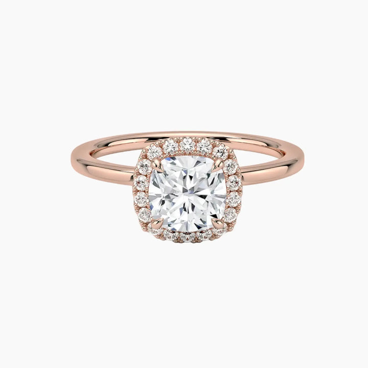 Cassiopeia Cushion Hidden Halo 2.5 Carat Lab Grown Diamond Engagement Ring in 18K Rose Gold