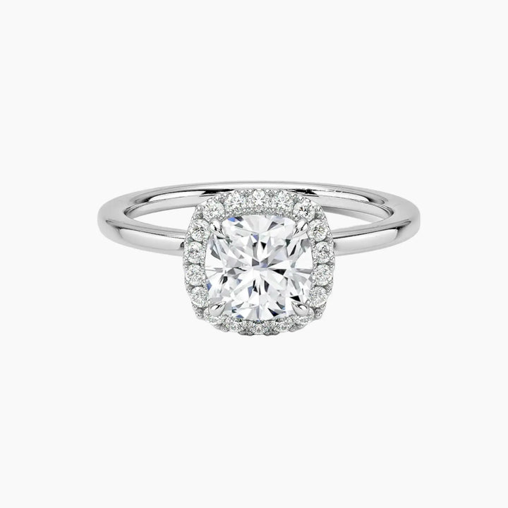 Cassiopeia Cushion Hidden Halo 3 Carat Lab Grown Diamond Engagement Ring in 14K White Gold