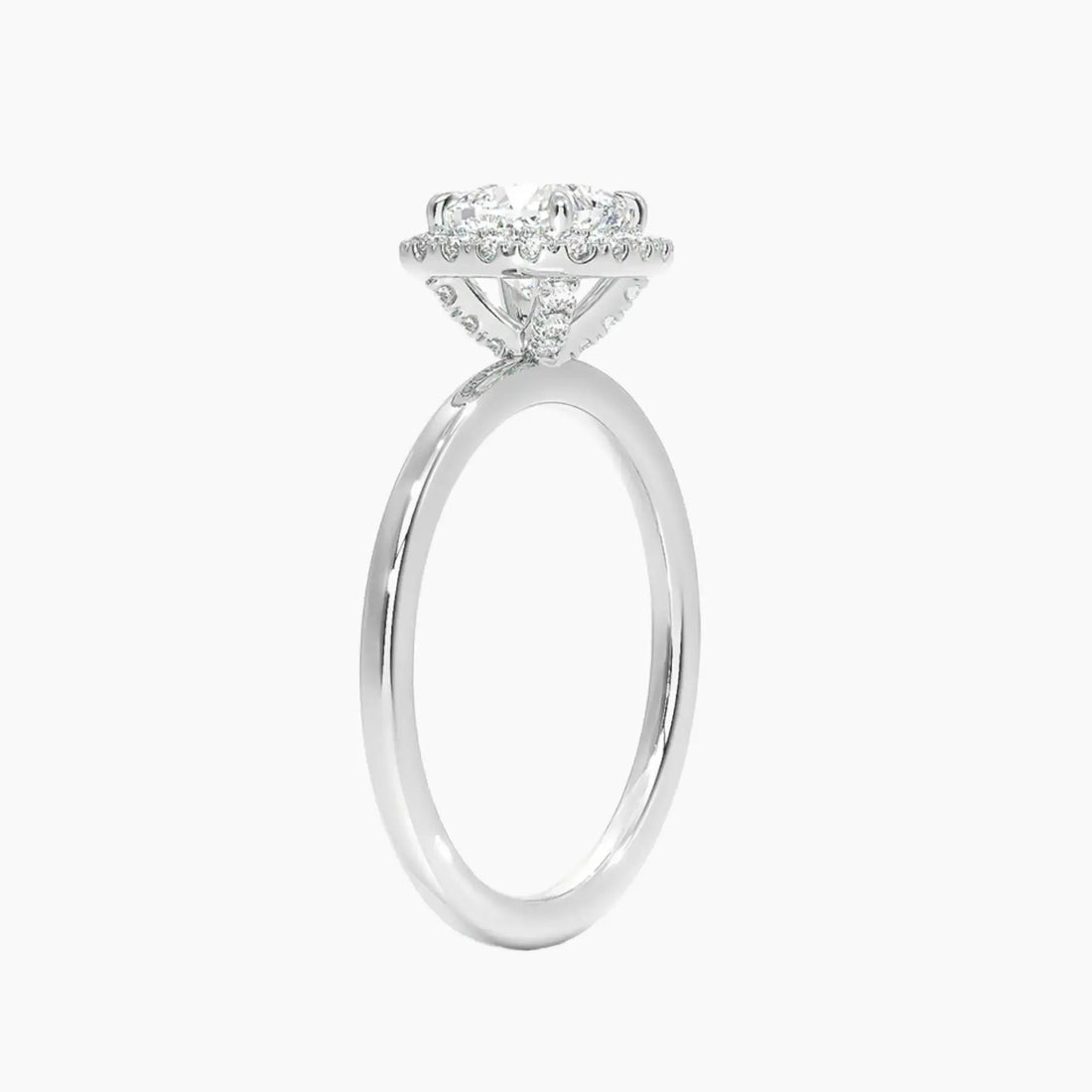 Cassiopeia Cushion Hidden Halo 2.5 Carat Lab Grown Diamond Engagement Ring in 18K Rose Gold