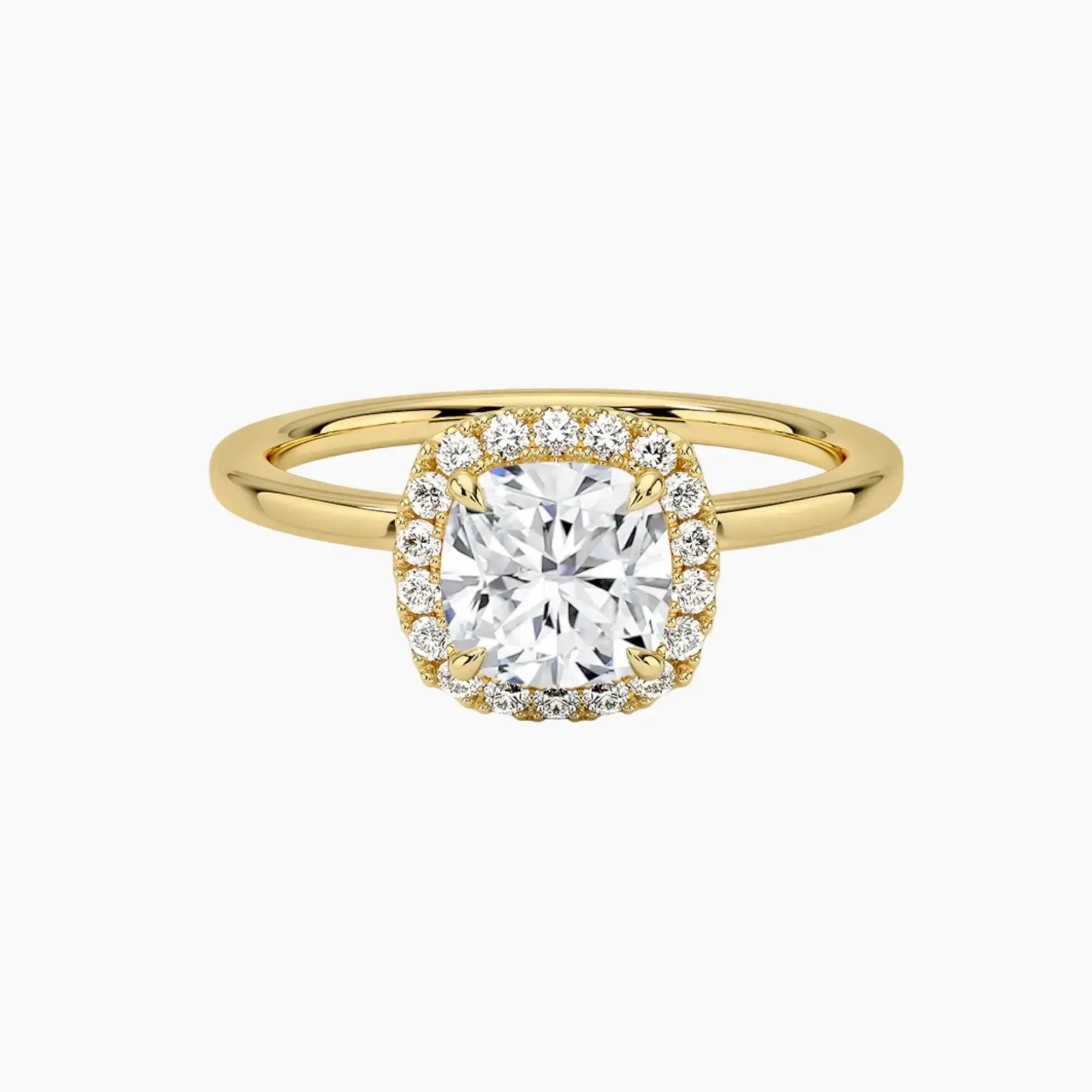 Cassiopeia Cushion Hidden Halo 2 Carat Lab Grown Diamond Engagement Ring in 18K Yellow Gold