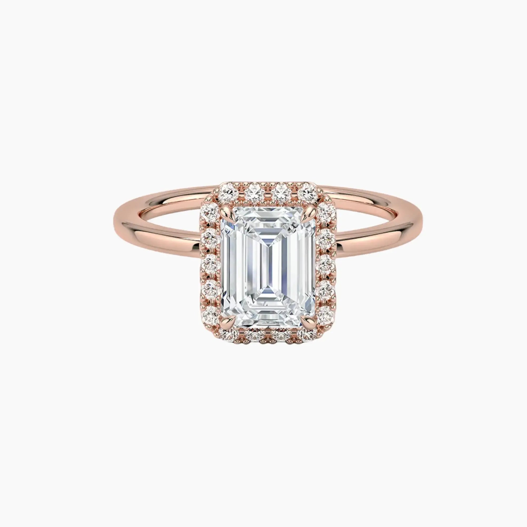 Cassiopeia Emerald Hidden Halo 2 Carat Lab Grown Diamond Engagement Ring in 18K Rose Gold