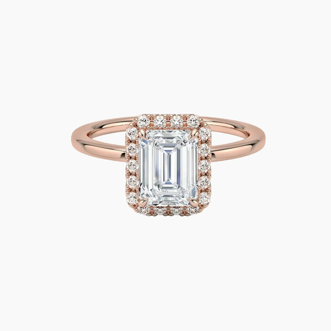 Cassiopeia Emerald Hidden Halo 1 Carat Lab Grown Diamond Engagement Ring in 18K Rose Gold