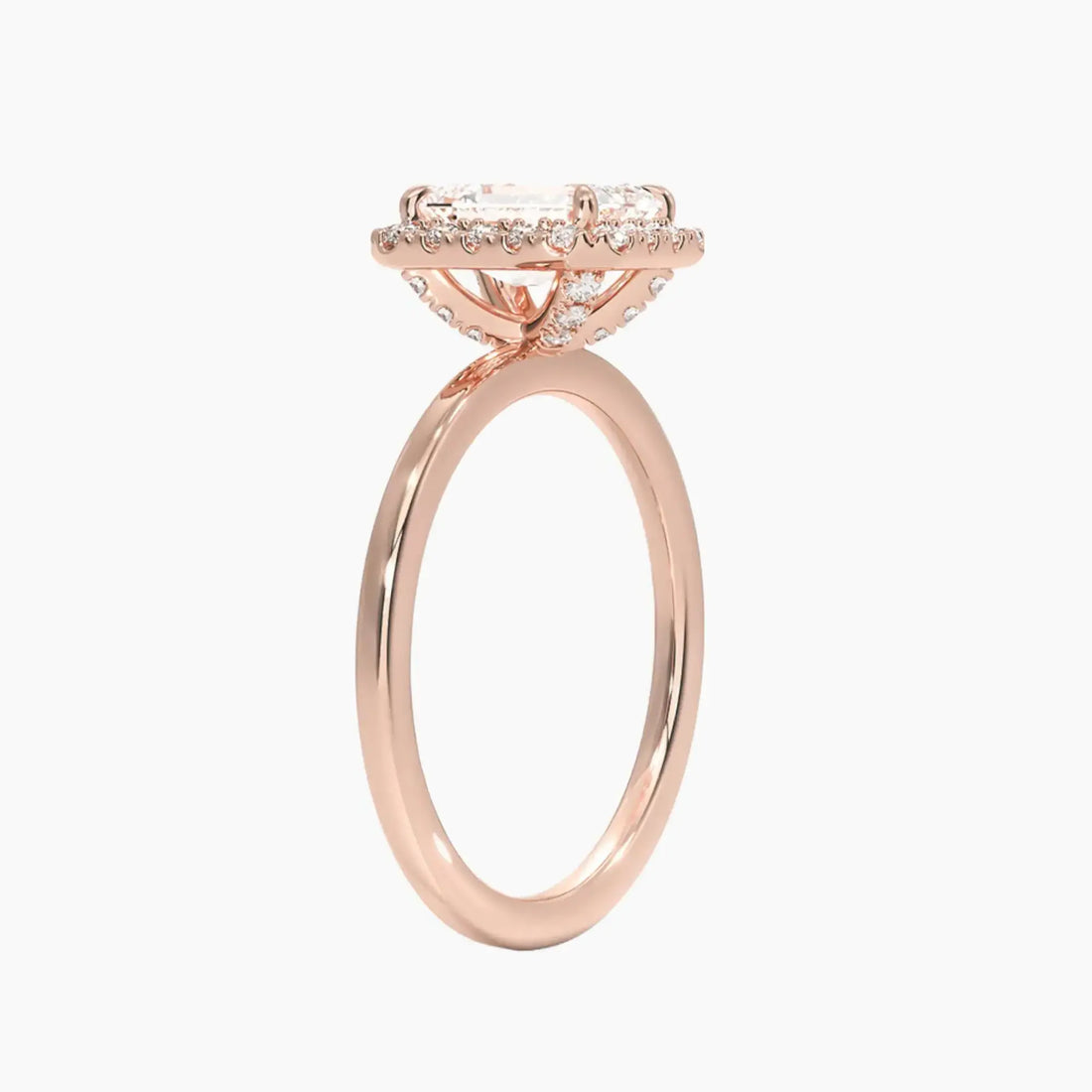 Cassiopeia Emerald Hidden Halo Diamond Ring Setting in 18K White Gold