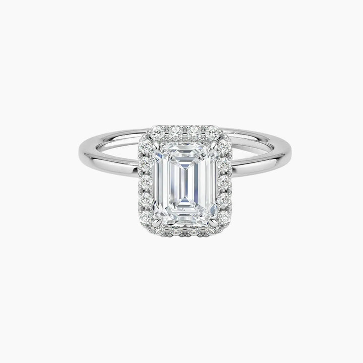 Cassiopeia Emerald Hidden Halo 3 Carat Lab Grown Diamond Engagement Ring in 18K White Gold