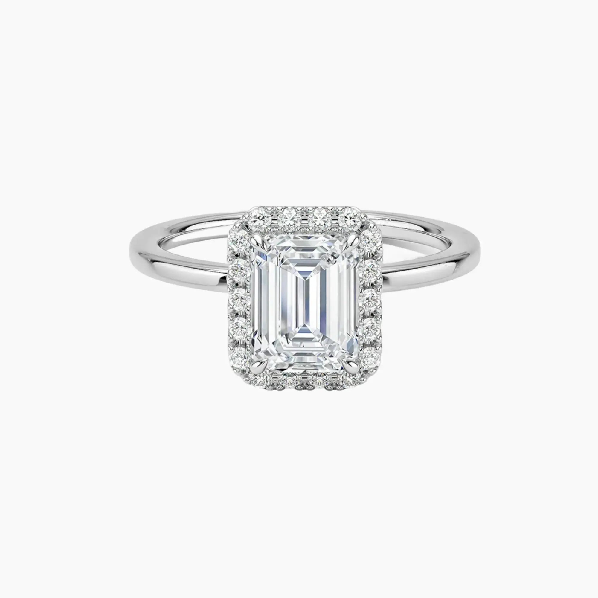 Cassiopeia Emerald Hidden Halo 1 Carat Lab Grown Diamond Engagement Ring in 18K White Gold