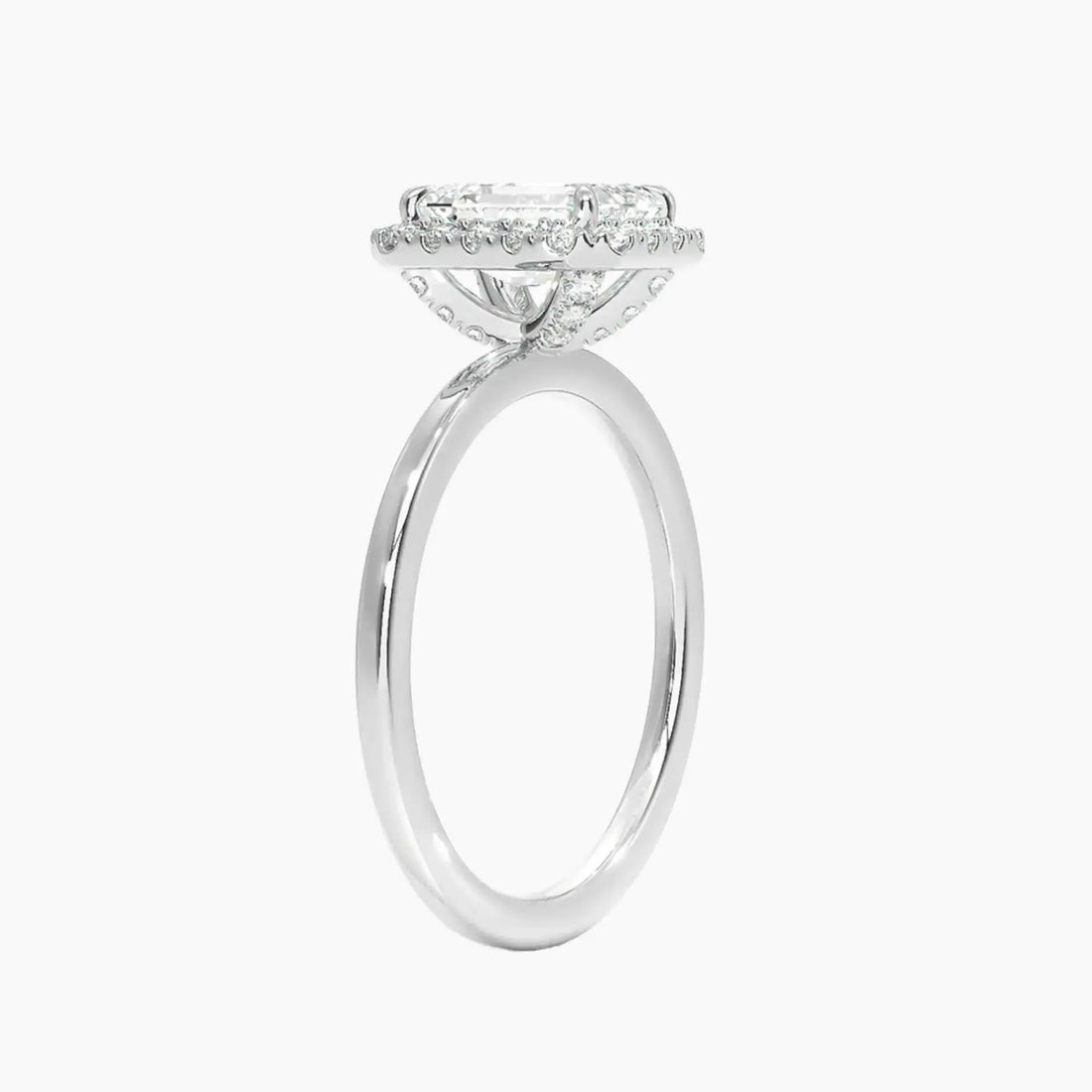 Cassiopeia Emerald Hidden Halo 2 Carat Lab Grown Diamond Engagement Ring in 14K White Gold