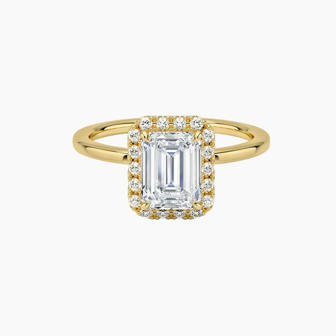 Cassiopeia Emerald Hidden Halo 3 Carat Lab Grown Diamond Engagement Ring in 18K White Gold