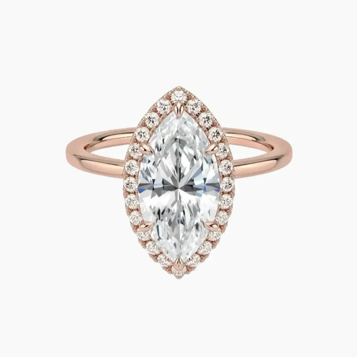 Cassiopeia Marquise Hidden Halo 2.5 Carat Lab Grown Diamond Engagement Ring in 18K Rose Gold