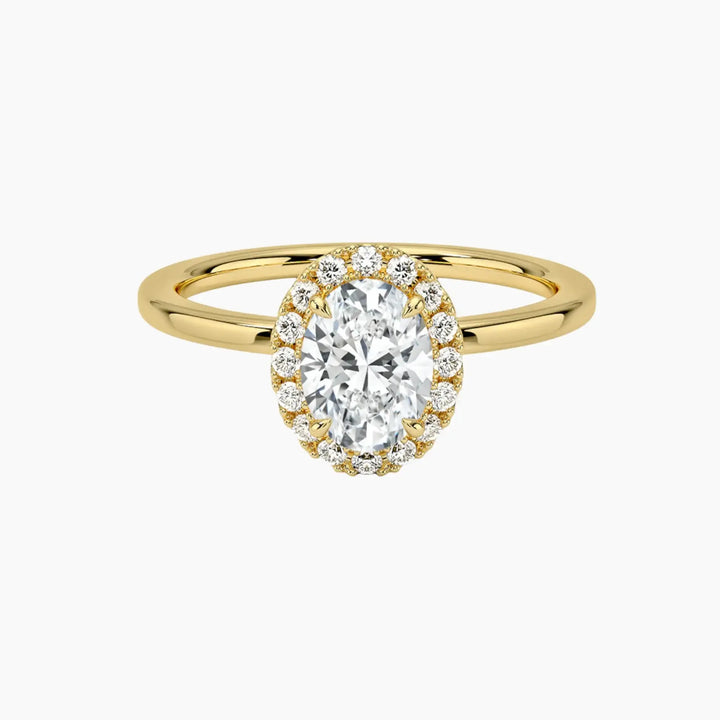 Cassiopeia Oval Hidden Halo 3 Carat Lab Grown Diamond Engagement Ring in 18K Yellow Gold