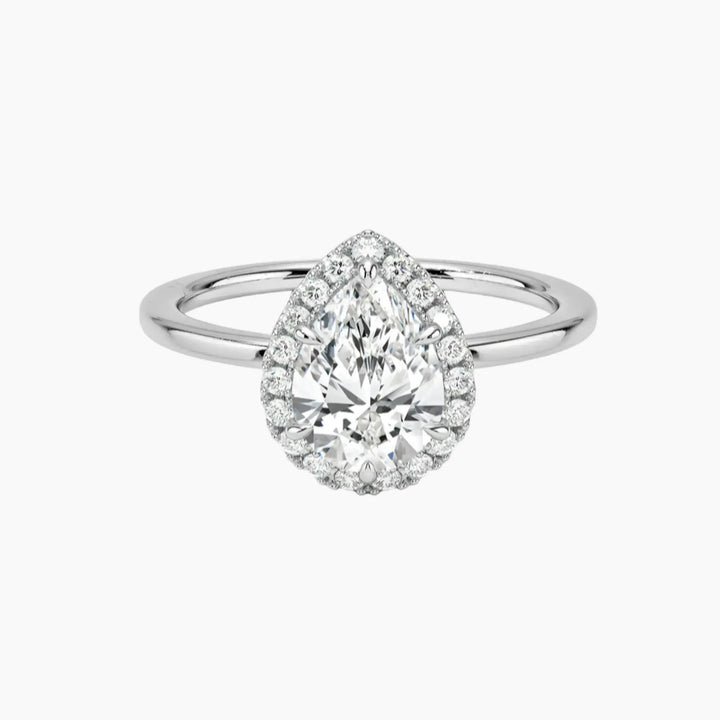 Cassiopeia Pear Hidden Halo 3 Carat Lab Grown Diamond Engagement Ring in 14K White Gold