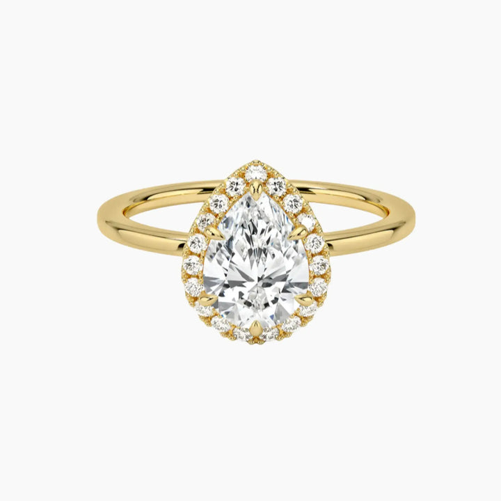 Cassiopeia Pear Hidden Halo 3 Carat Lab Grown Diamond Engagement Ring in 14K Yellow Gold