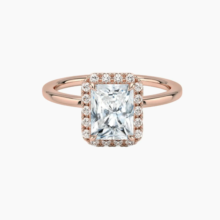 Cassiopeia Radiant Hidden Halo 1.5 Carat Lab Grown Diamond Engagement Ring in 18K Rose Gold